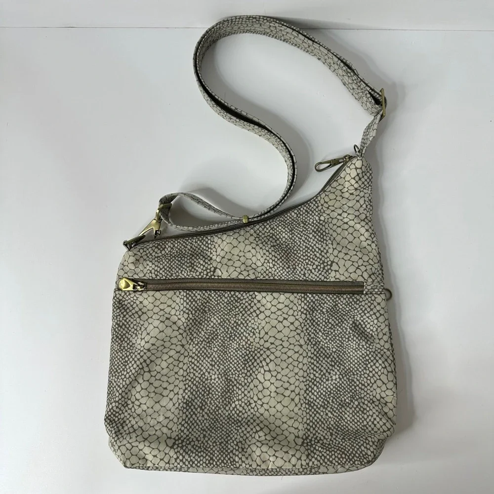 Travelon Snakeskin Print Crossbody Bag Anti-Theft RFID Shielded Gray Adjustable